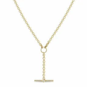 14k Princess Diamond & Diamond Bar Toggle Lariat Necklace