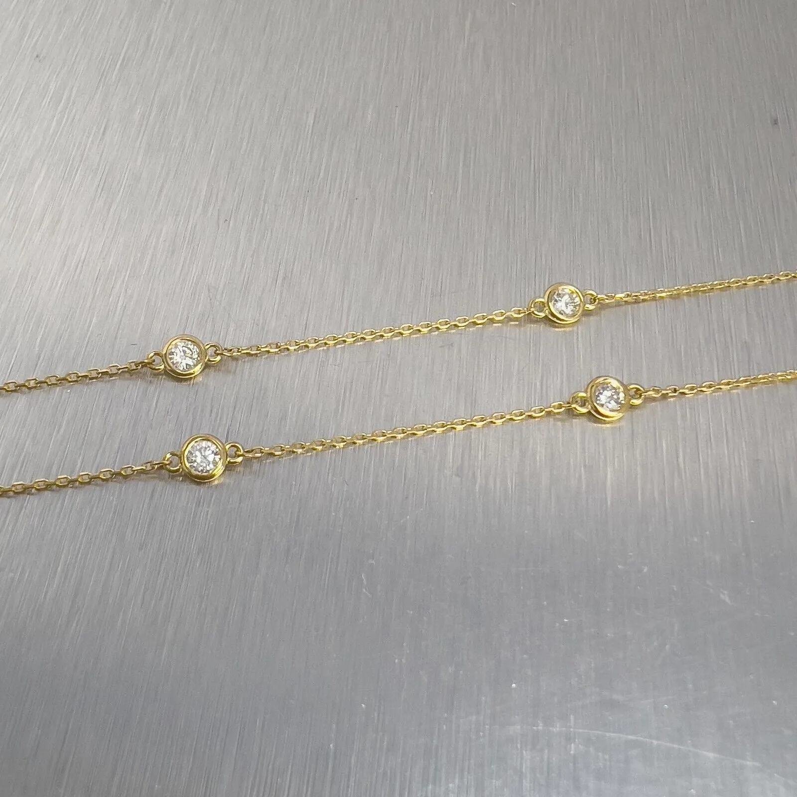 14k Yellow Gold 10 Station Diamonds by the Yard Necklace 0.46ctw 16" 2.2g