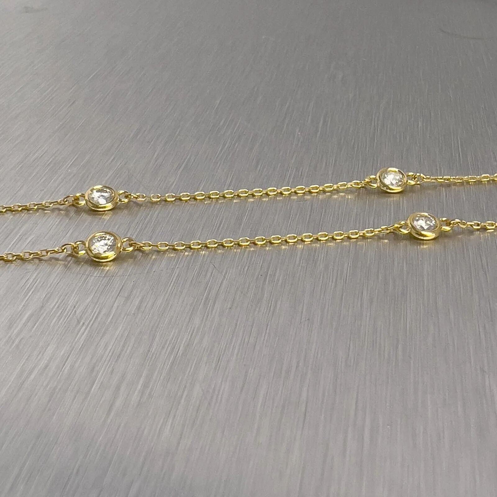 14k Yellow Gold 10 Station Diamonds by the Yard Necklace 0.46ctw 16" 2.2g