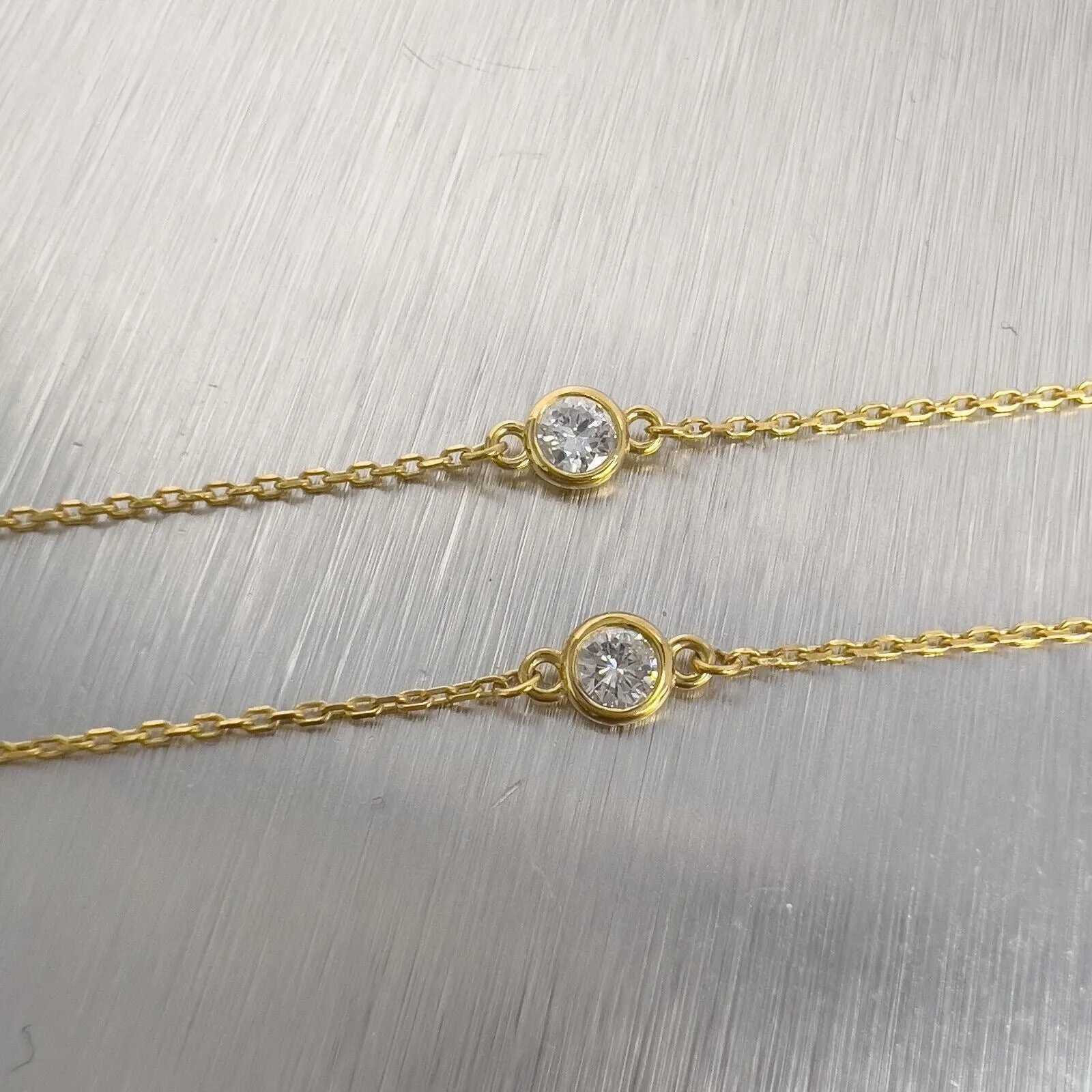 14k Yellow Gold 10 Station Diamonds by the Yard Necklace 0.46ctw 16" 2.2g