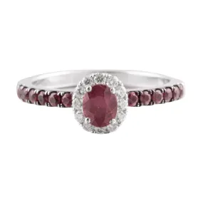 18k White Gold 1.33ctw Ruby & 0.25ctw Diamond Halo Engagement Ring sz. 6.75