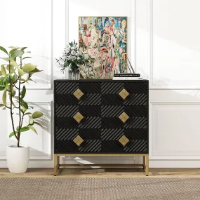 3-Drawer Storage Cabinet, Modern Dresser Chest with Embossed Pattern Doors, for Entryway, Living Room, Bedroom.