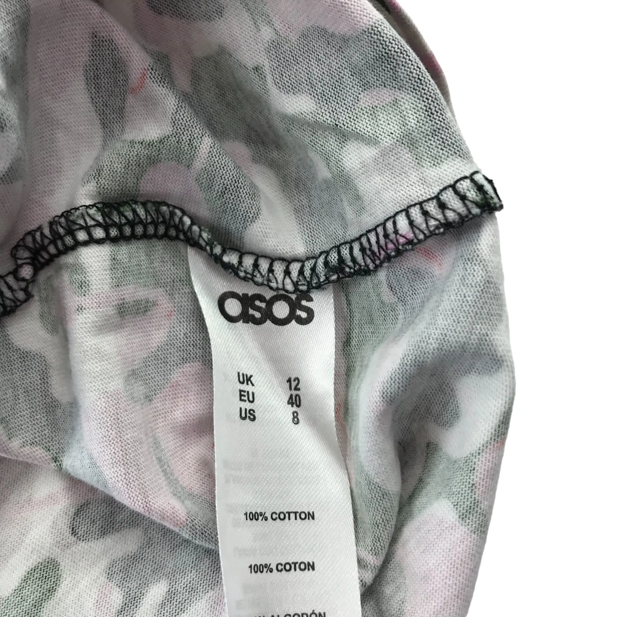 ASOS T-shirt size 12 women pink khaki floral camo pattern oversized Cotton