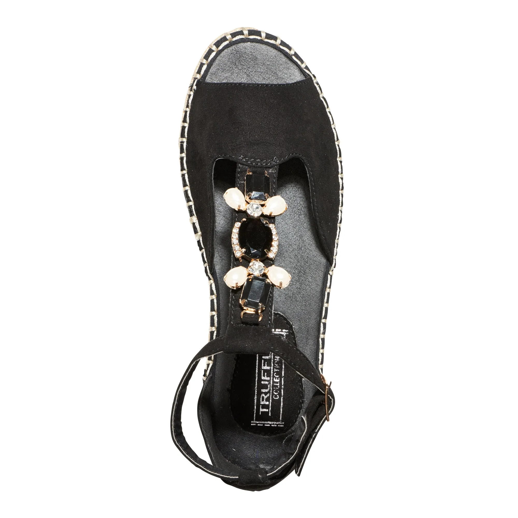 Black Jewelled Flat Sandal