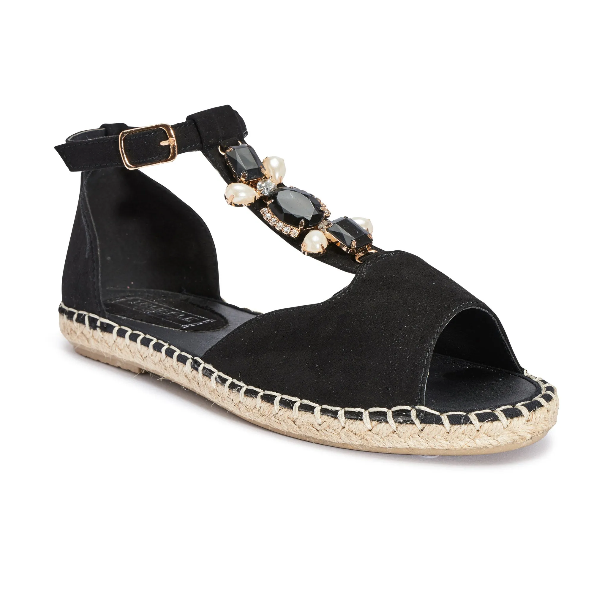 Black Jewelled Flat Sandal