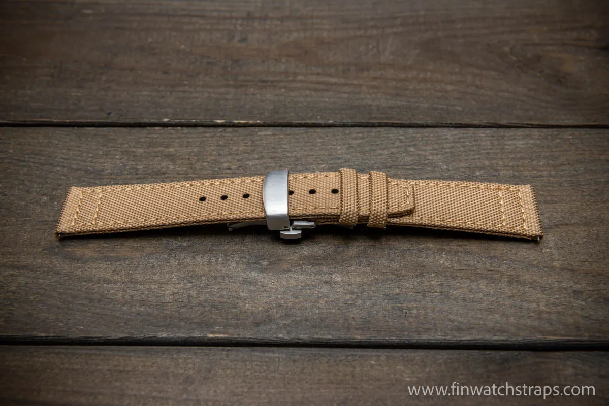 Canvas waterproof watch strap, 17 mm, 18mm, 19 mm, 20 mm, 21 mm, 22 mm, 23mm, 24mm  with a deployment clasp.