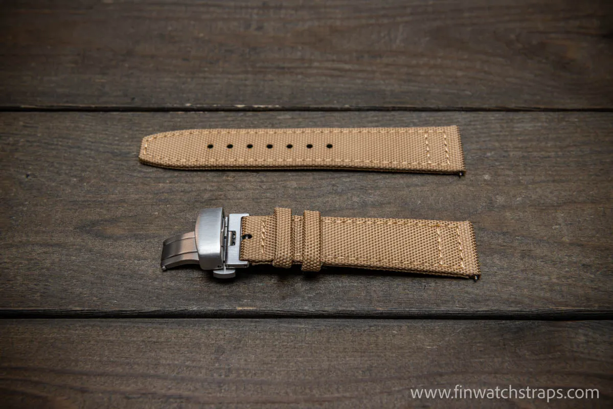 Canvas waterproof watch strap, 17 mm, 18mm, 19 mm, 20 mm, 21 mm, 22 mm, 23mm, 24mm  with a deployment clasp.