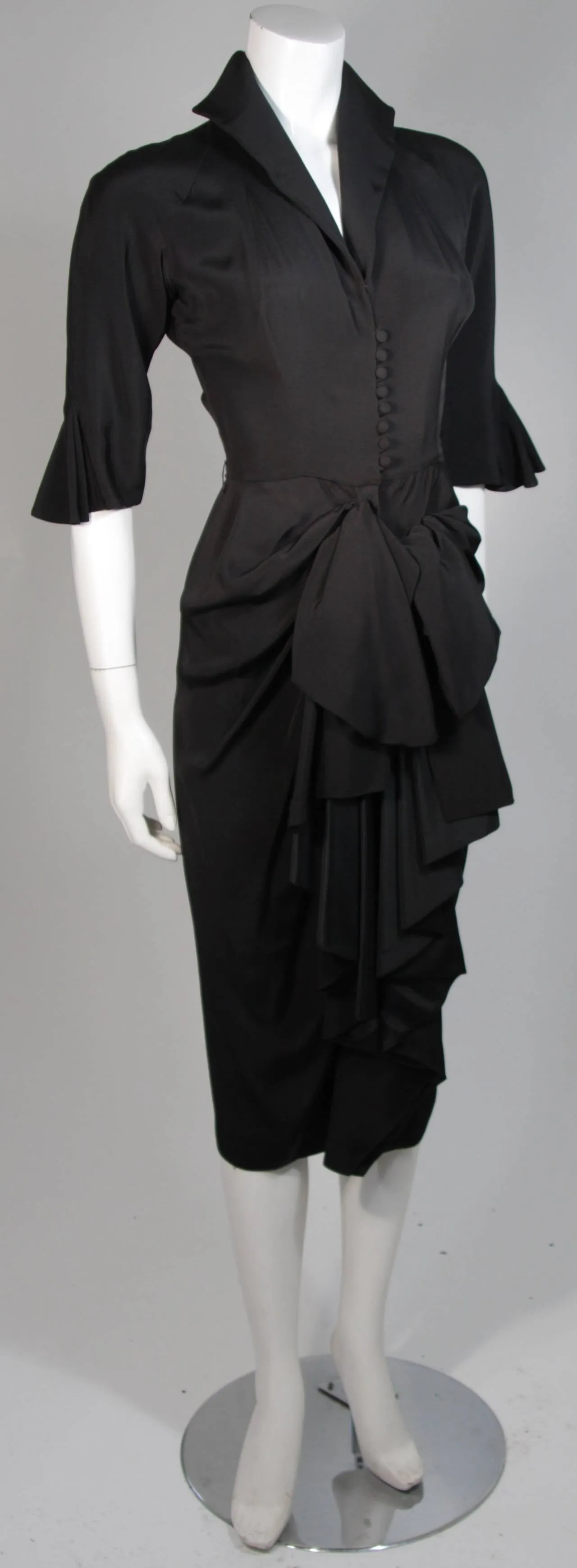 CEIL CHAPMAN Black Cocktail Gown with Bow Detail Size XS