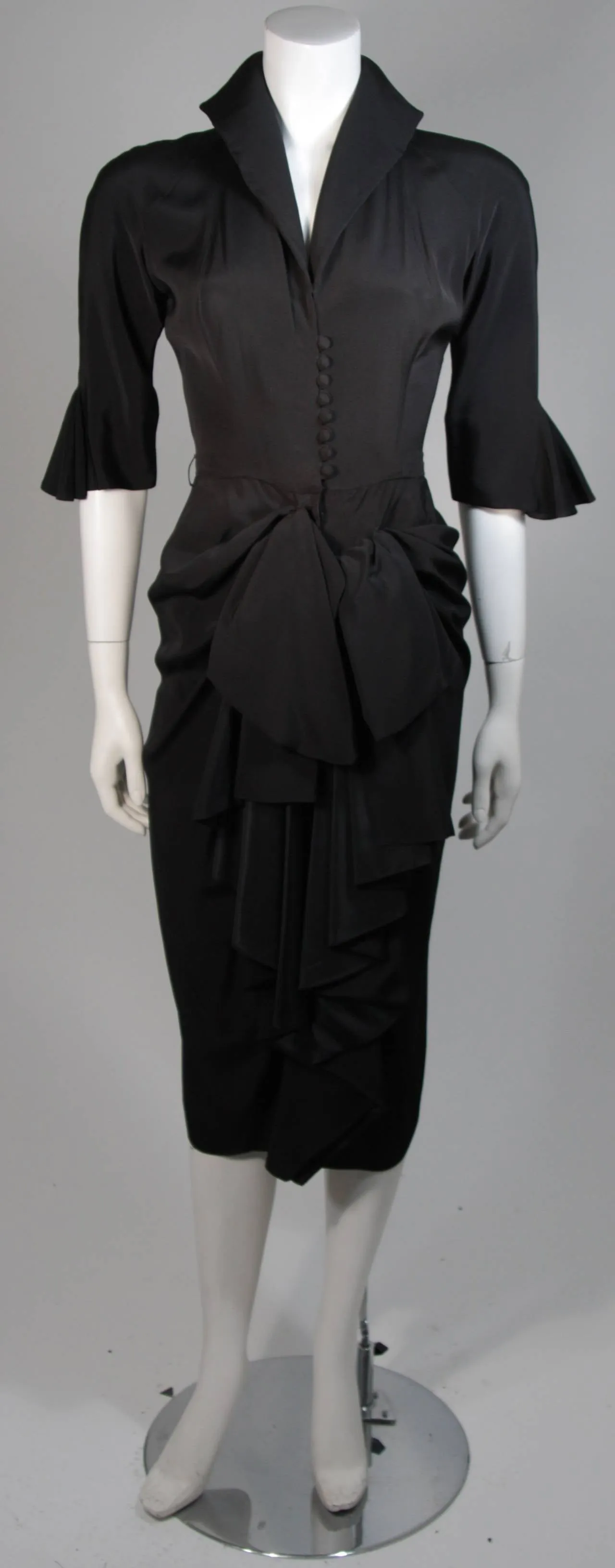 CEIL CHAPMAN Black Cocktail Gown with Bow Detail Size XS