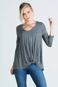 Charcoal Criss Cross Top With Knot