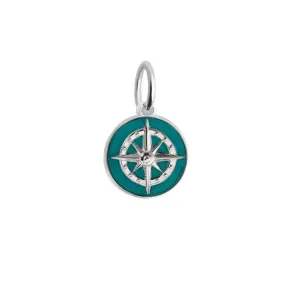 Compass Charm Teal Enamel, Silver Mini