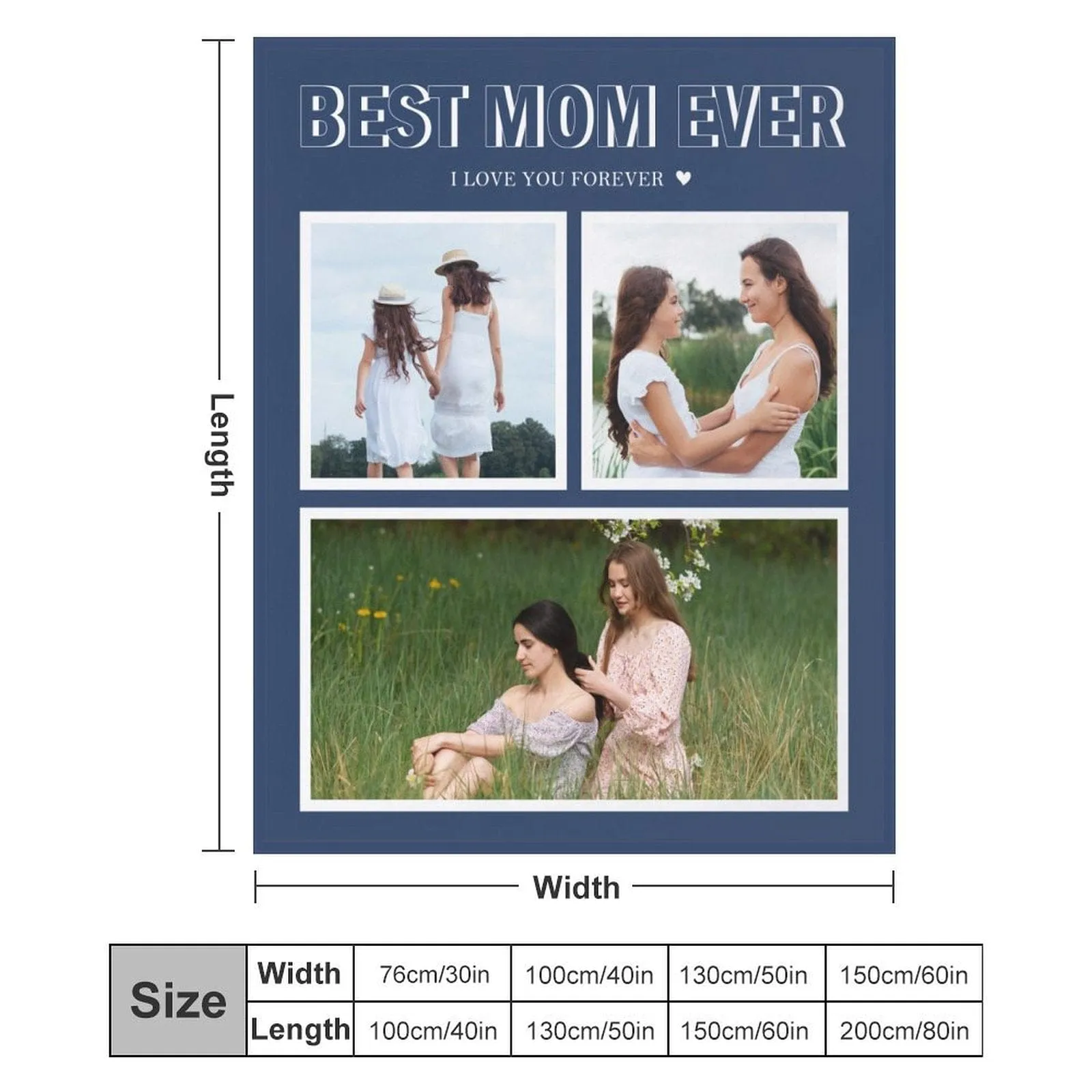 Custom 3 Photos Best Mom Blue Ever Anti-pilling Flannel Blanket Personalized Mother's Day Blanket Gifts For Best Mom And Grandma