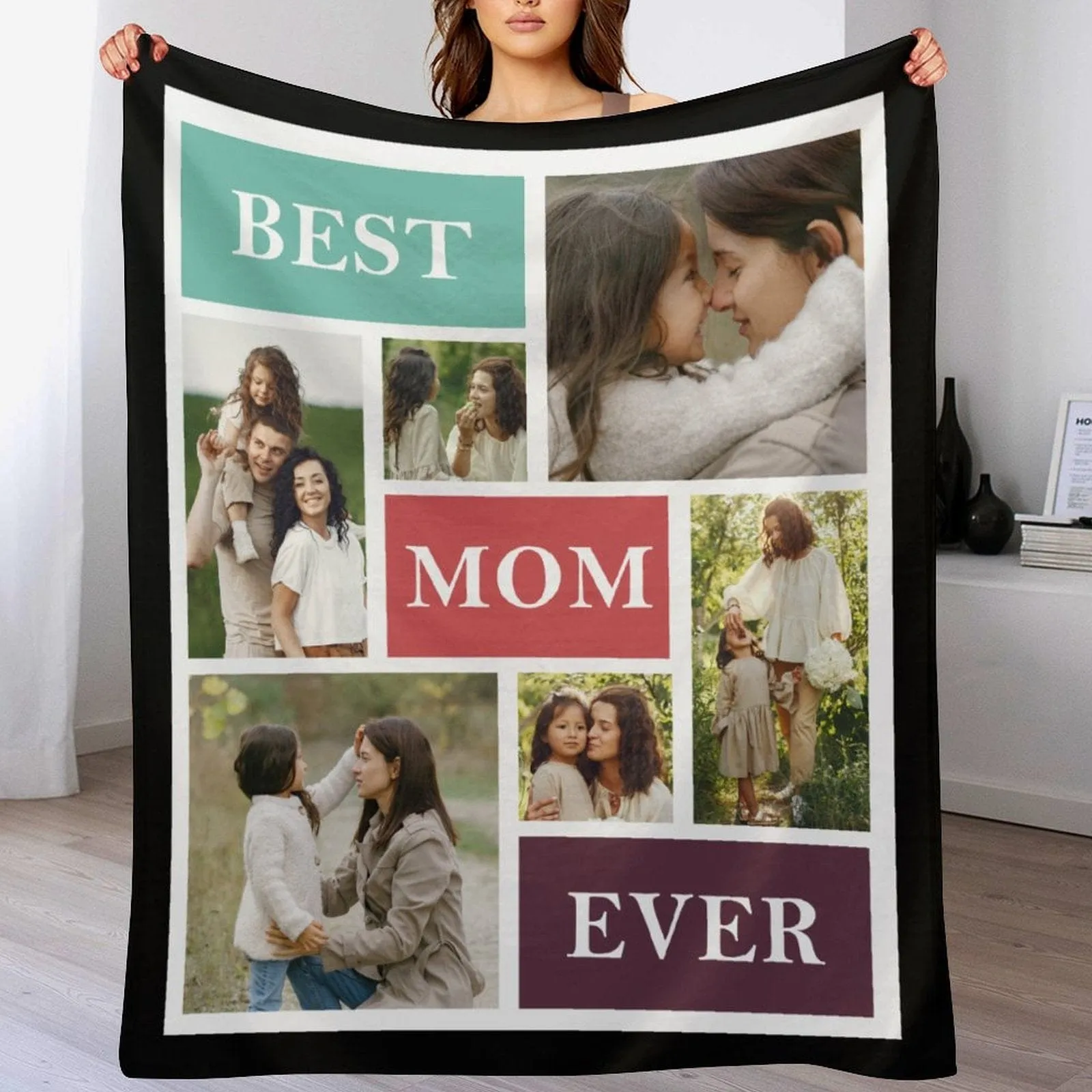 Custom 6 Photos Best Mom Ever Anti-pilling Flannel Blanket Personalized Mother's Day Blanket Gifts For Best Mom And Grandma