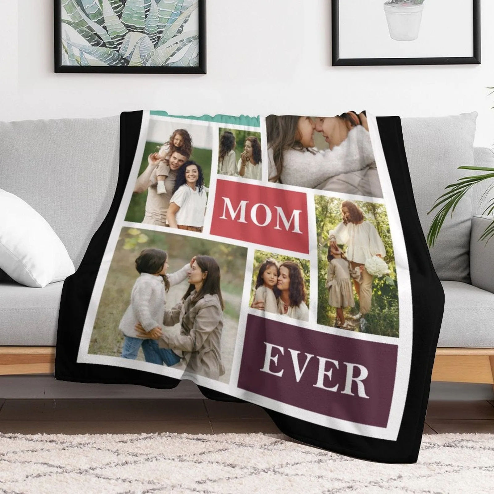 Custom 6 Photos Best Mom Ever Anti-pilling Flannel Blanket Personalized Mother's Day Blanket Gifts For Best Mom And Grandma