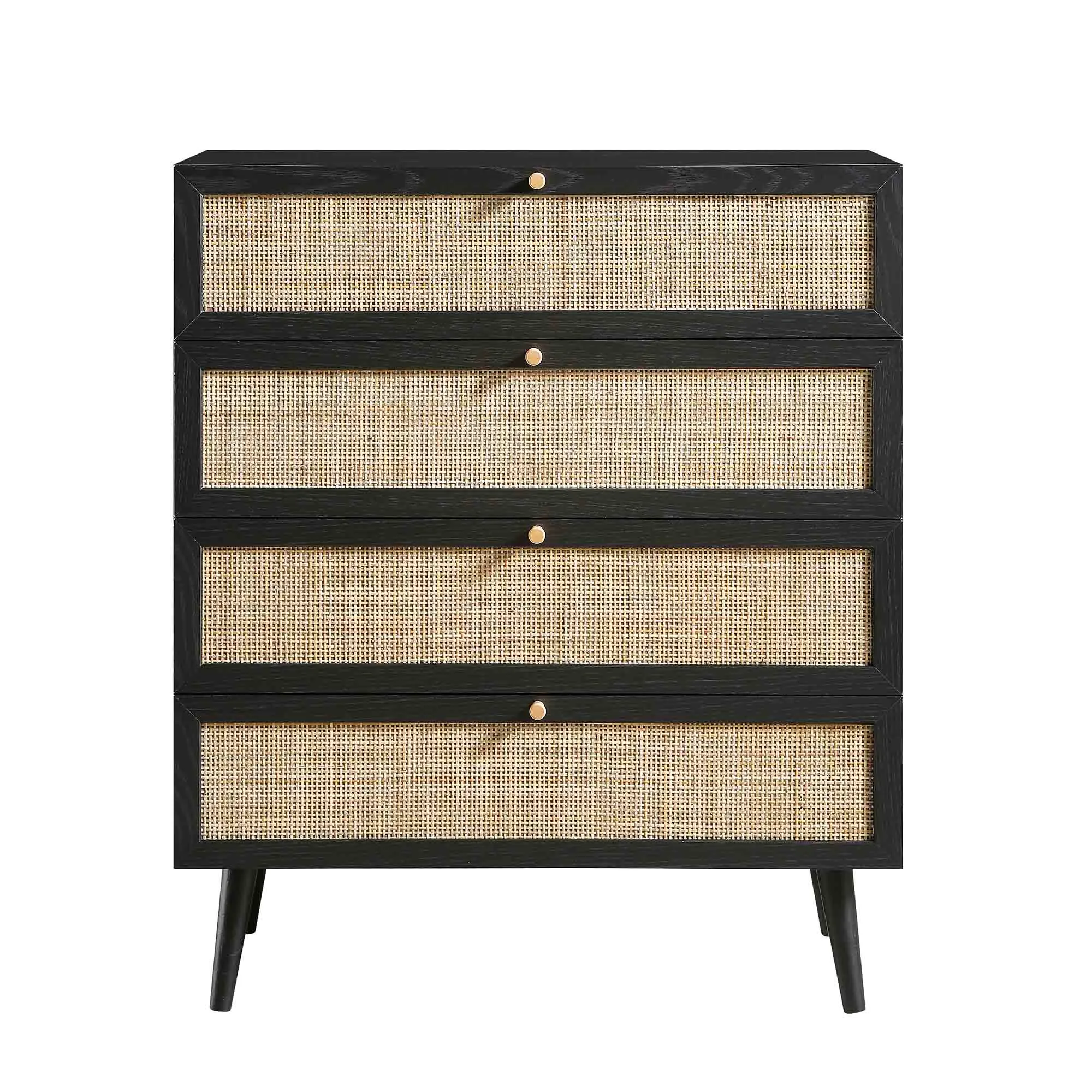 Frances Woven Rattan Tall Chest of 4 Drawers, Black