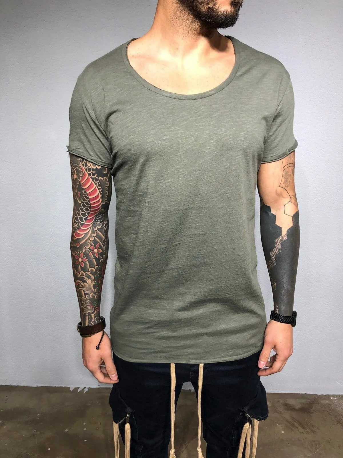 Khaki Plain T-Shirt BL244 Streetwear T-Shirts