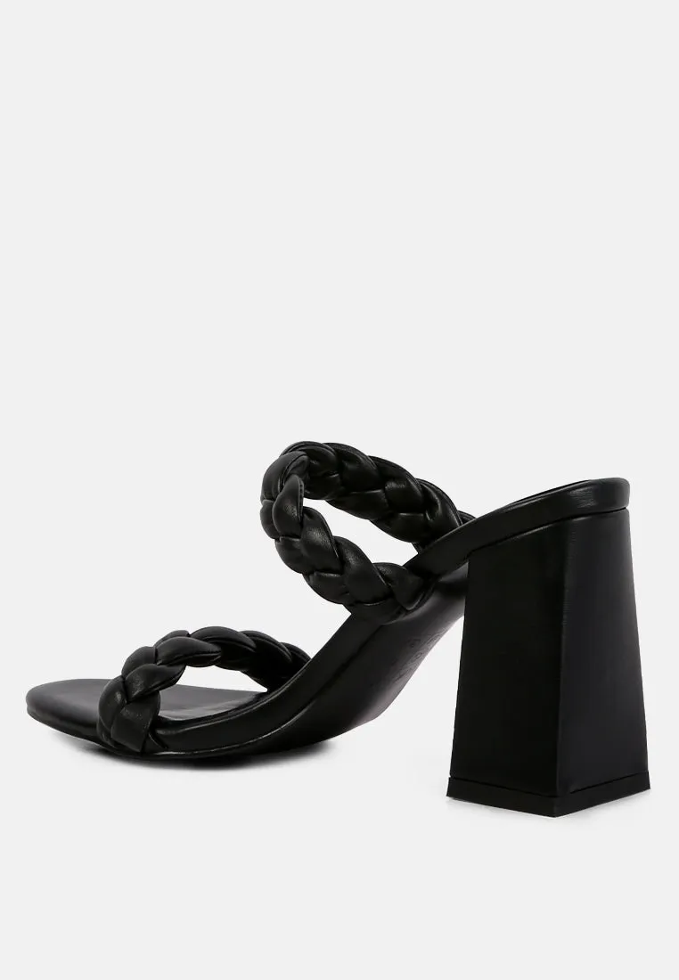 Mi Amor Braided Strap Triangular Block Heels Sandals By Ruw