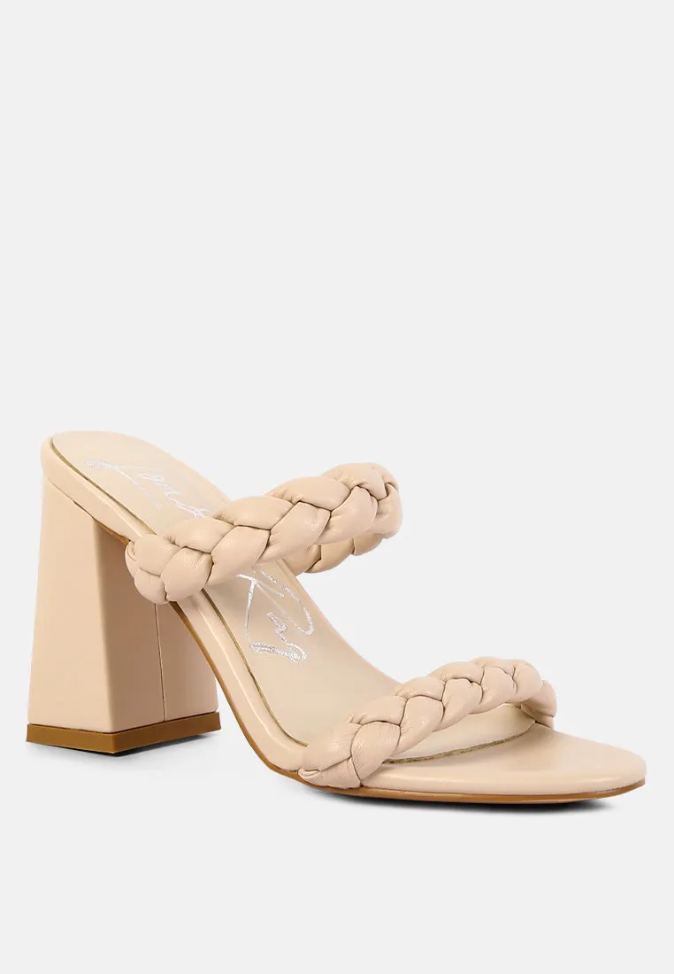 Mi Amor Braided Strap Triangular Block Heels Sandals By Ruw