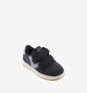 Navy leather sneaker with gray V detail