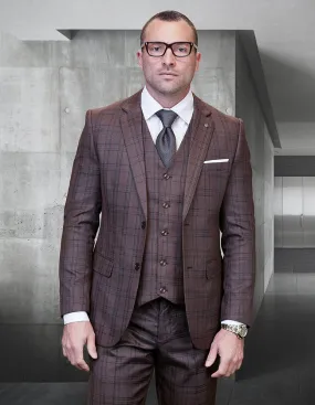 NORMAN BROWN PLAID 3 PC MODERN FIT SUIT