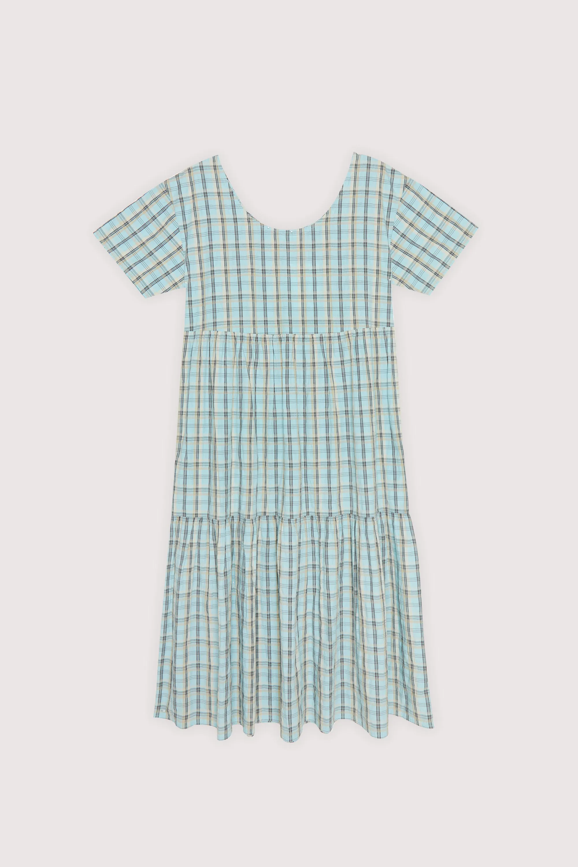 PLAID TIERED MIDI DRESS