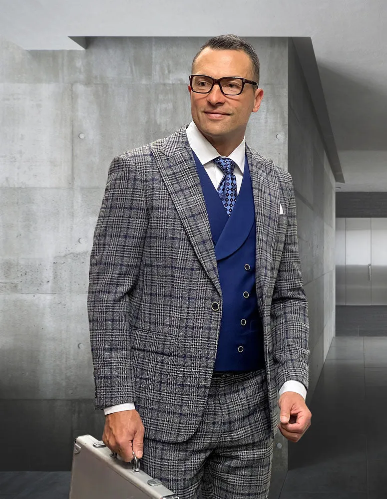 SORENTO 3 PC GRAY PLAID MODERN FIT SUIT