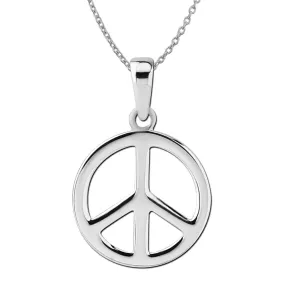 Sterling Silver Small Peace Sign Pendant Necklace, 18"