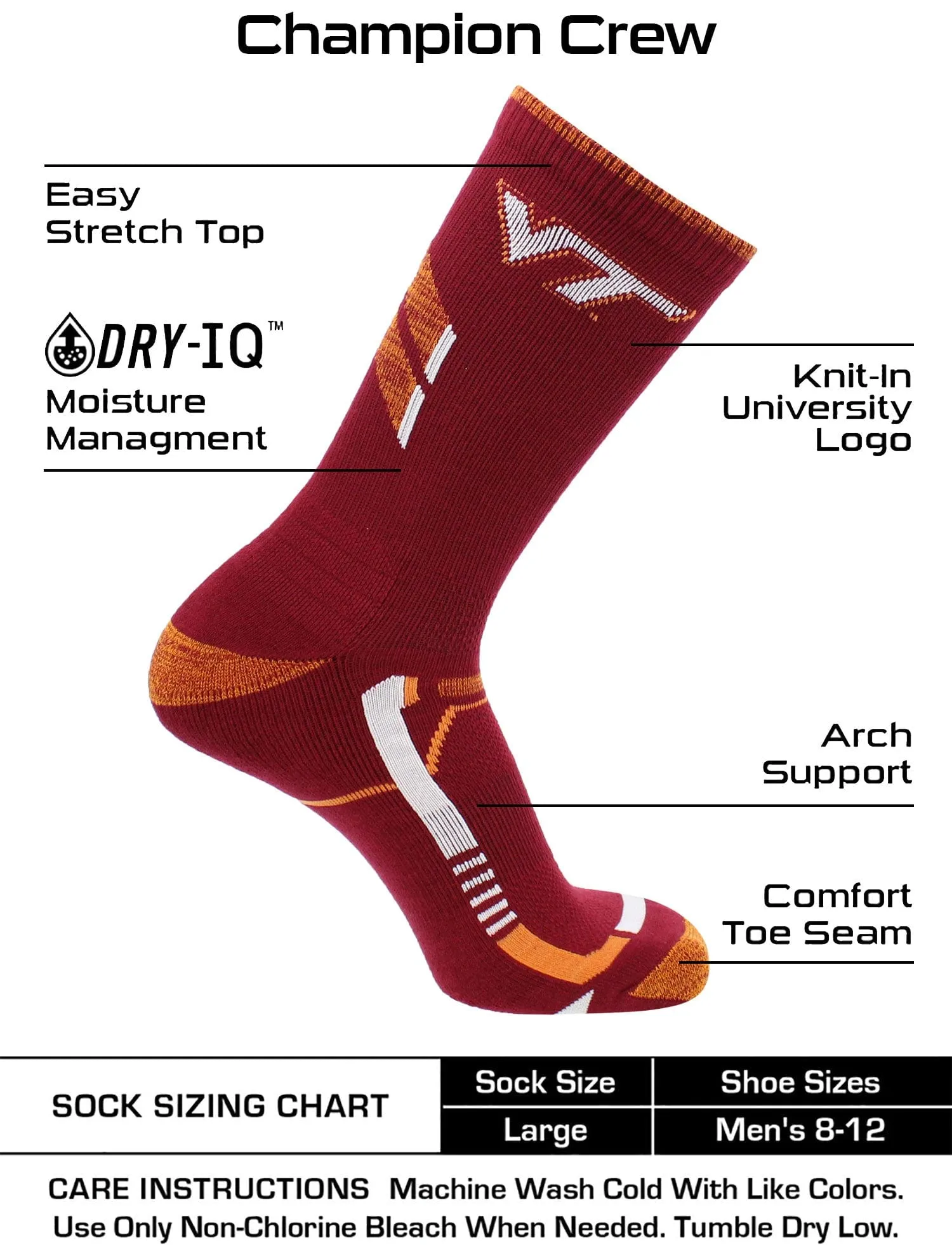 Virginia Tech Hokies Socks Virginia Tech University Hokies Champion Crew Socks