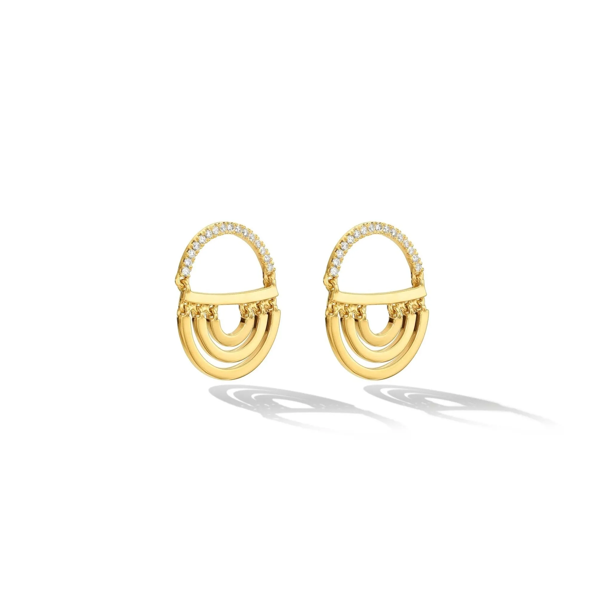 Yellow Gold Water Twin Drop Earrings with White Diamonds