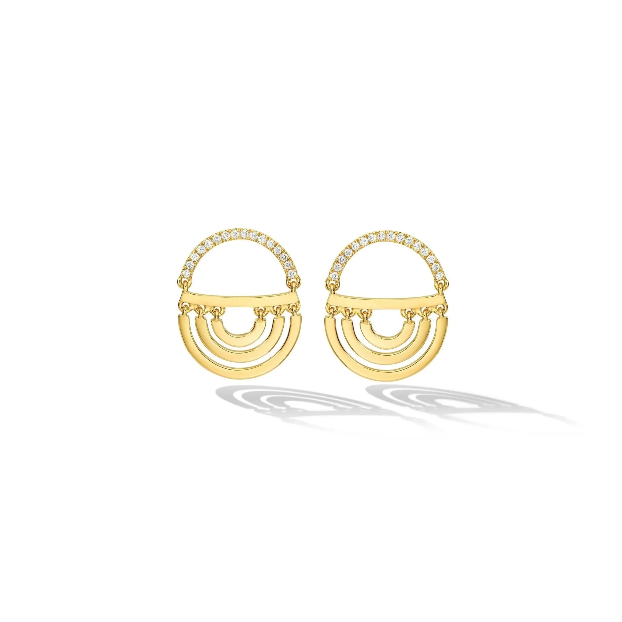 Yellow Gold Water Twin Drop Earrings with White Diamonds