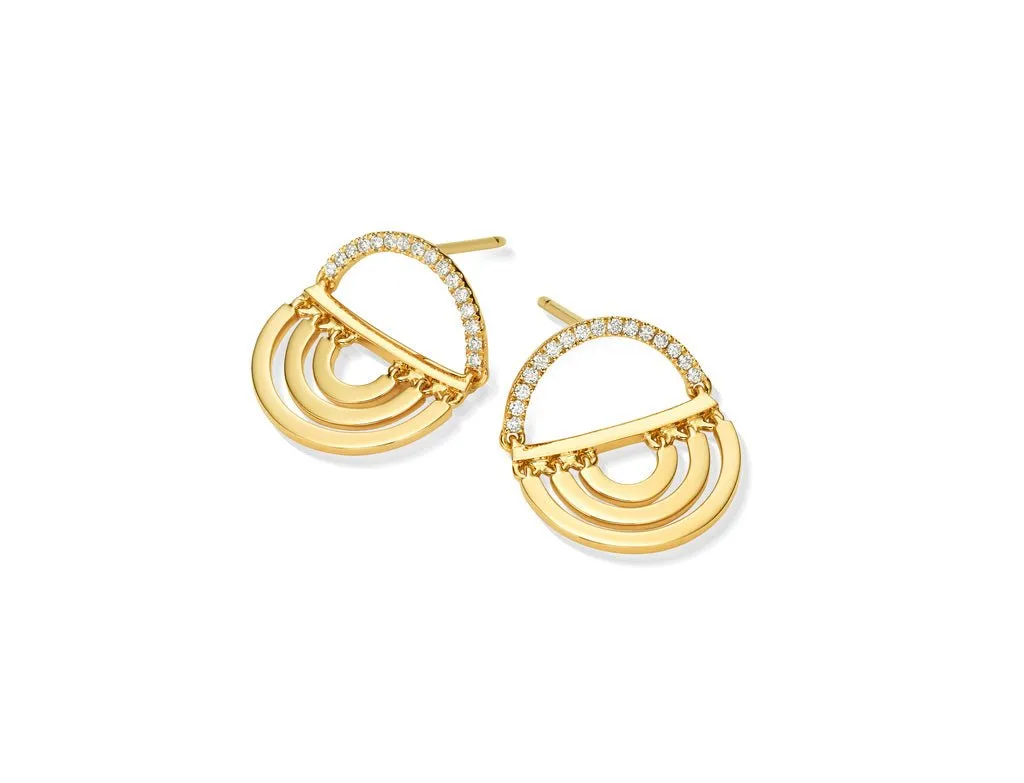 Yellow Gold Water Twin Drop Earrings with White Diamonds